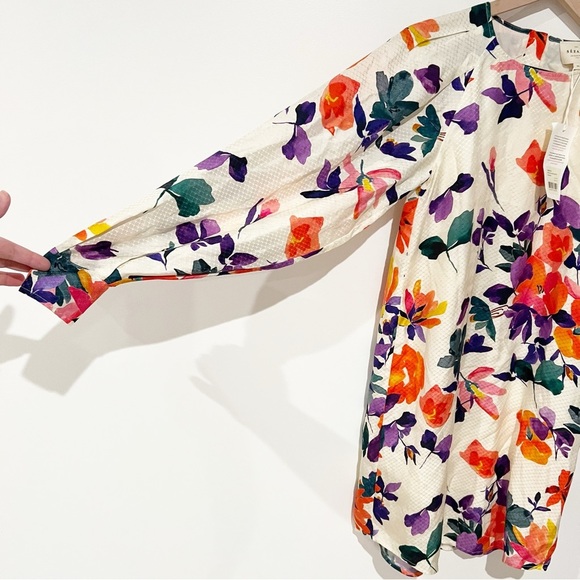 NWT SEZANE Erell Silk Long Sleeve Mini Dress in Floral Multicolored Print US 2 - Picture 8 of 12